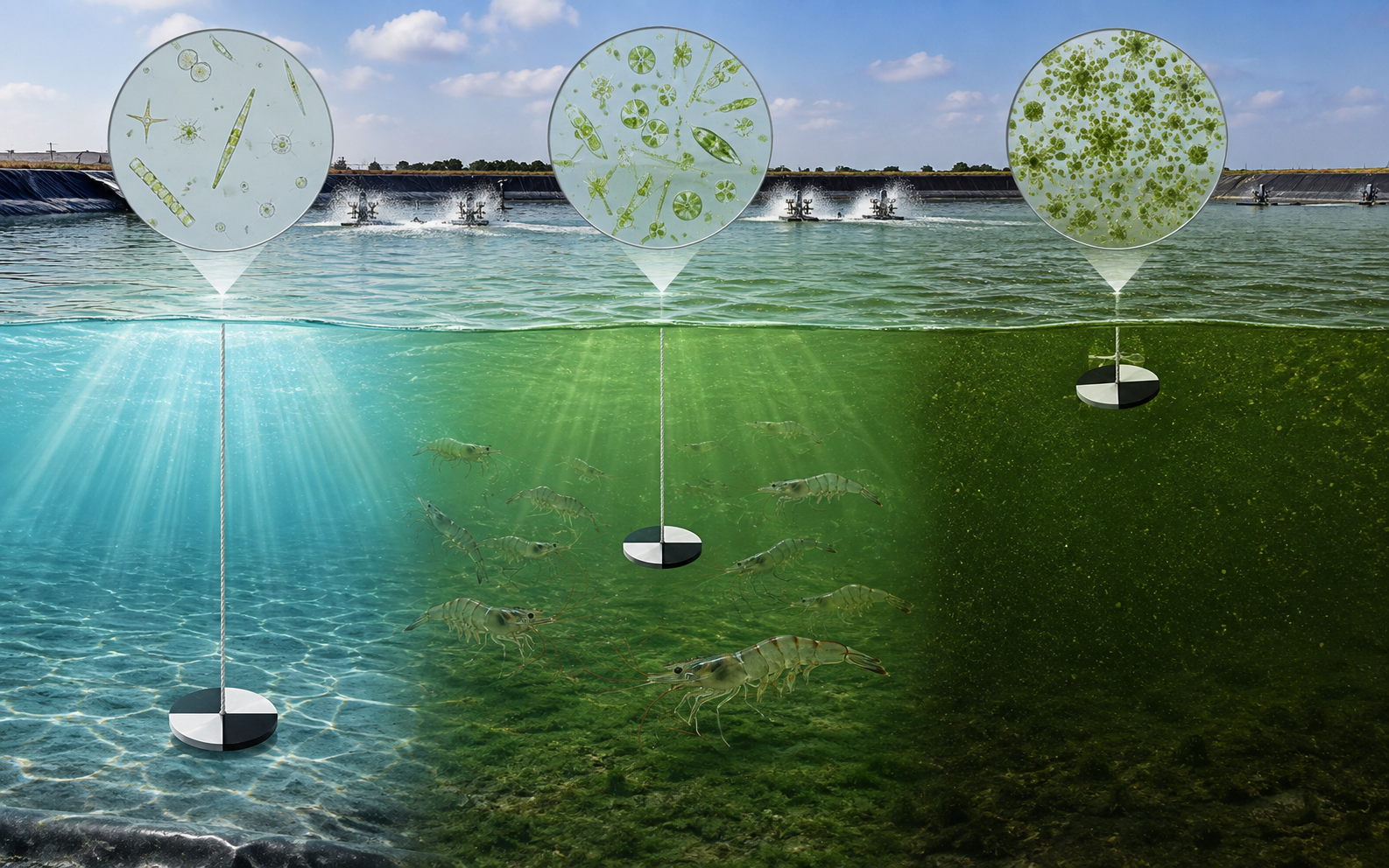Secchi disc used to assess transparency and plankton density in a shrimp pond